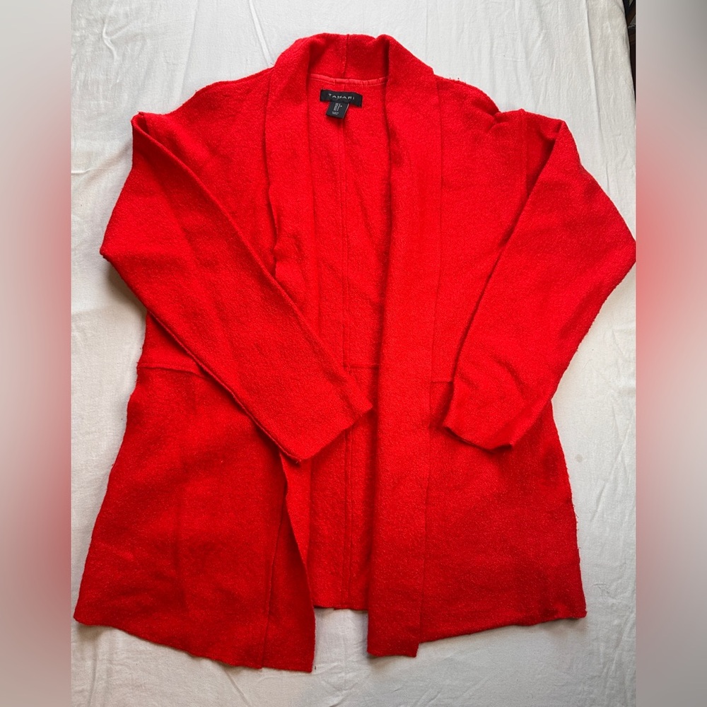 Tahari Red Cardigan Sweater with Ribbed Details Size S